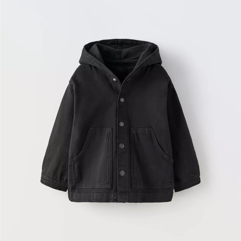 NWT Zara 9-12m denim hooded canvas snap up light jacket black